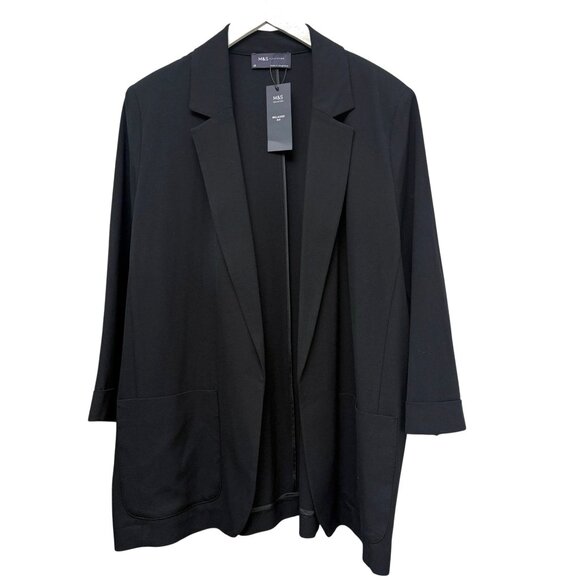 M&S Collection Black Blazer 16 Boyfriend Jacket Open Front NWT Marks & Spencer - Picture 1 of 9